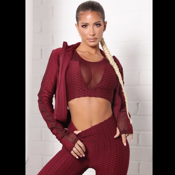 NWOT | Fashion Nova | Textured Crop Active Jacket | Small | Burgundy - Picture 3 of 12